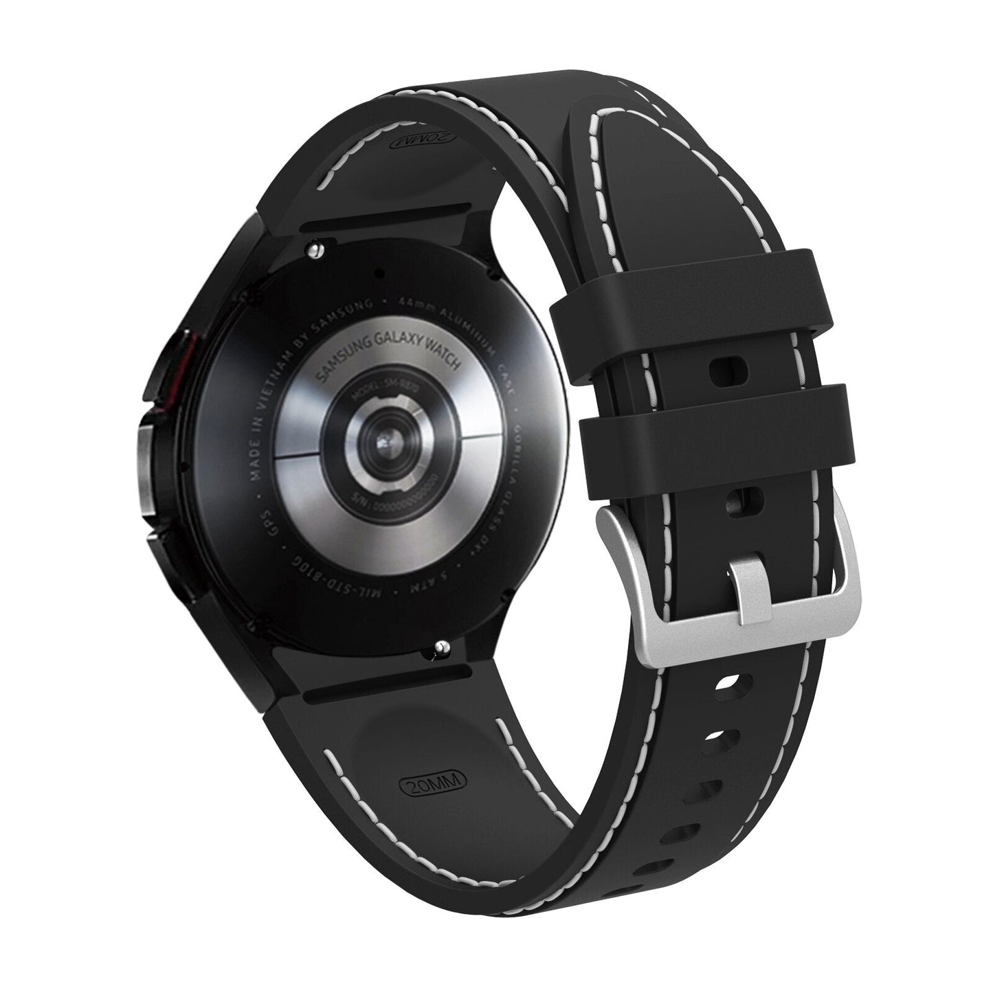 20mm Samsung Galaxy Watch Strap/Band | Black/White Silicone Stitched Strap/Band