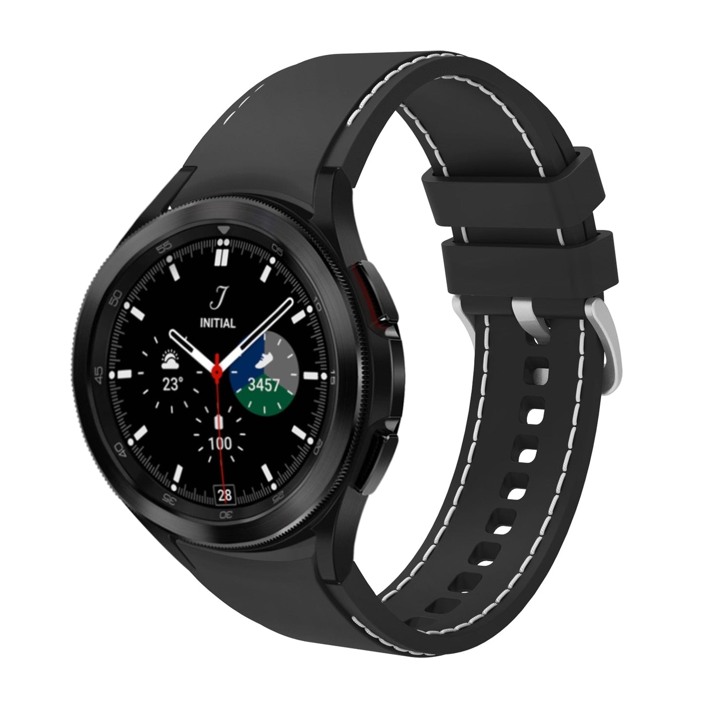 20mm Samsung Galaxy Watch Strap/Band | Black/White Silicone Stitched Strap/Band