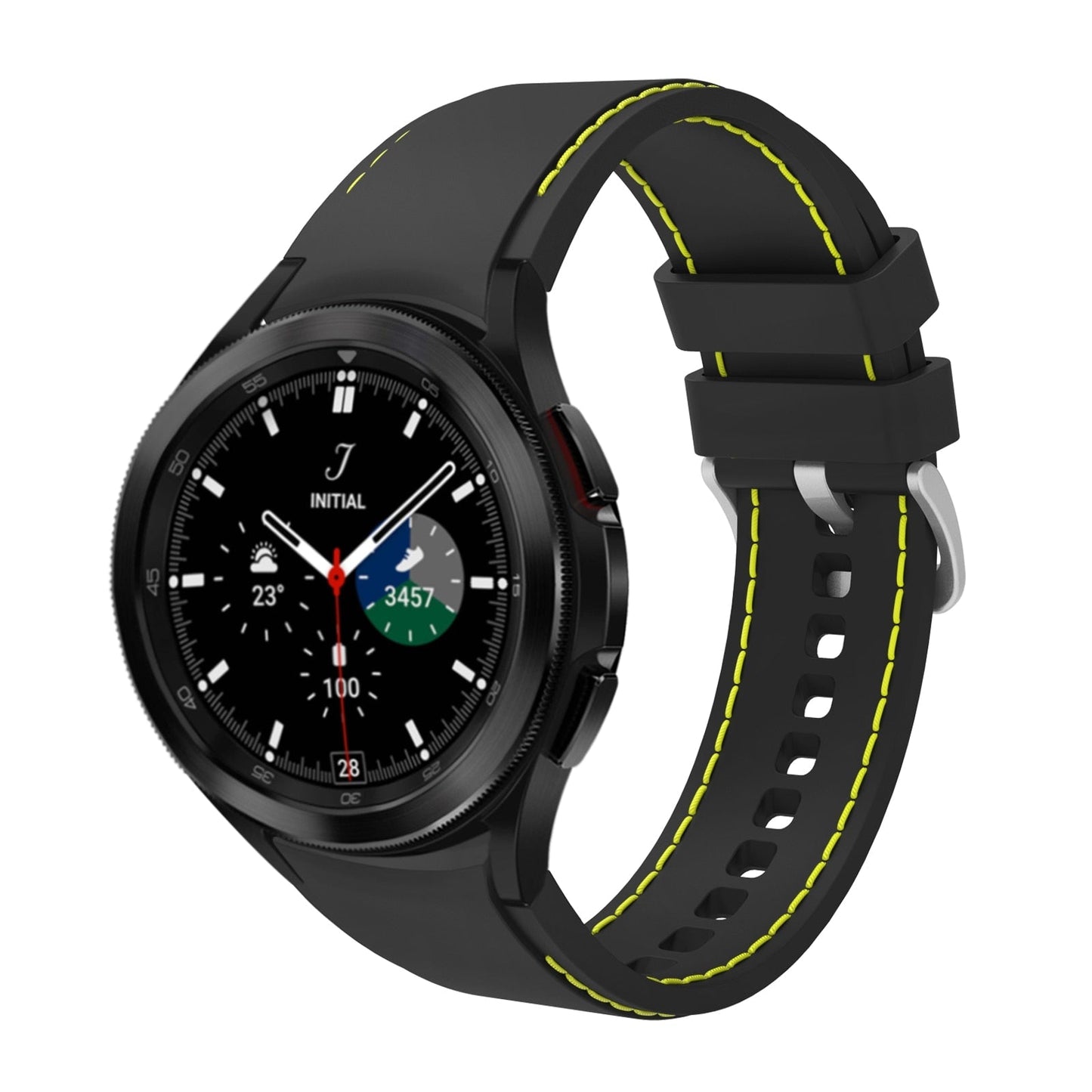 20mm Samsung Galaxy Watch Strap/Band | Black/Yellow Silicone Stitched Strap/Band