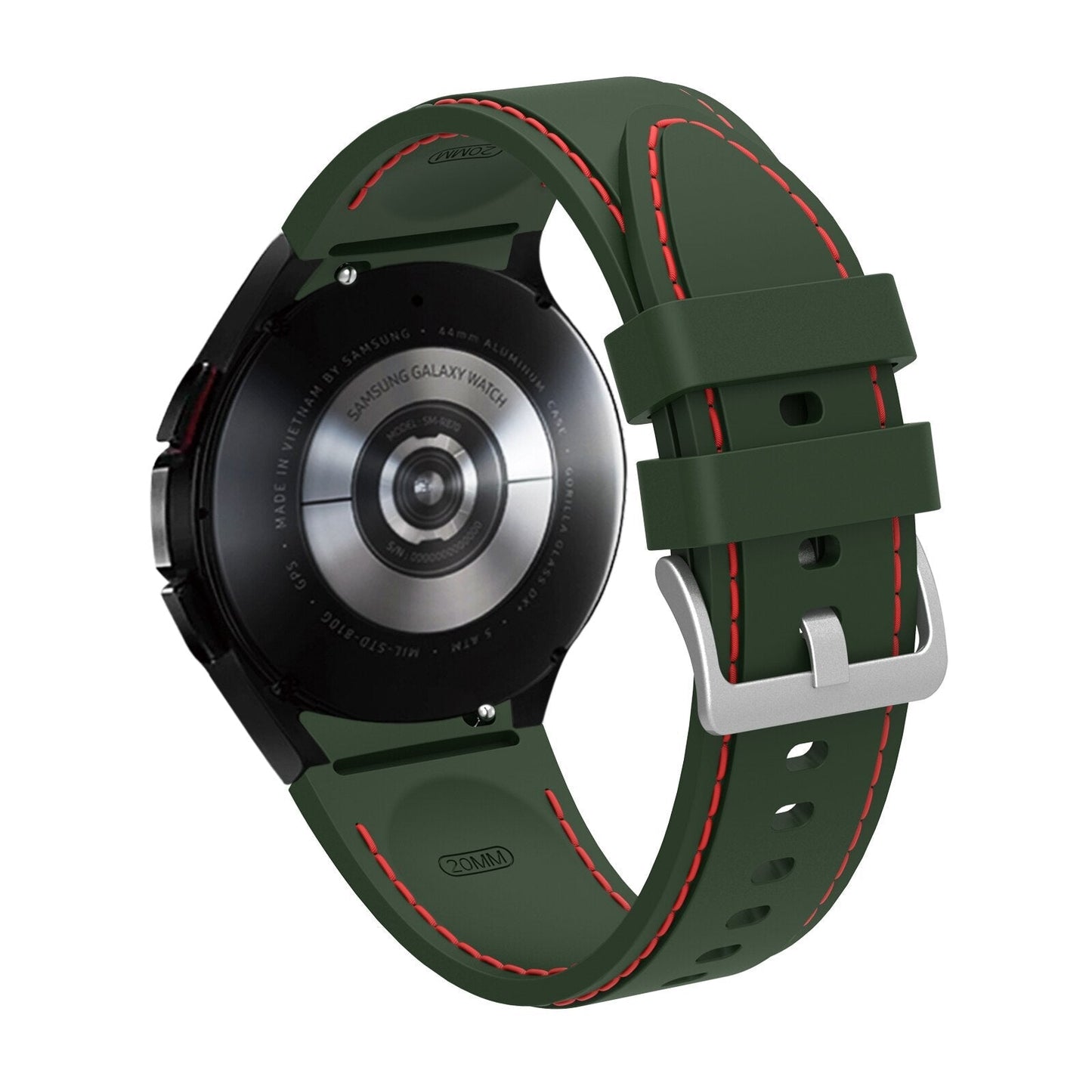 20mm Samsung Galaxy Watch Strap/Band | Green/Red Silicone Stitched Strap/Band