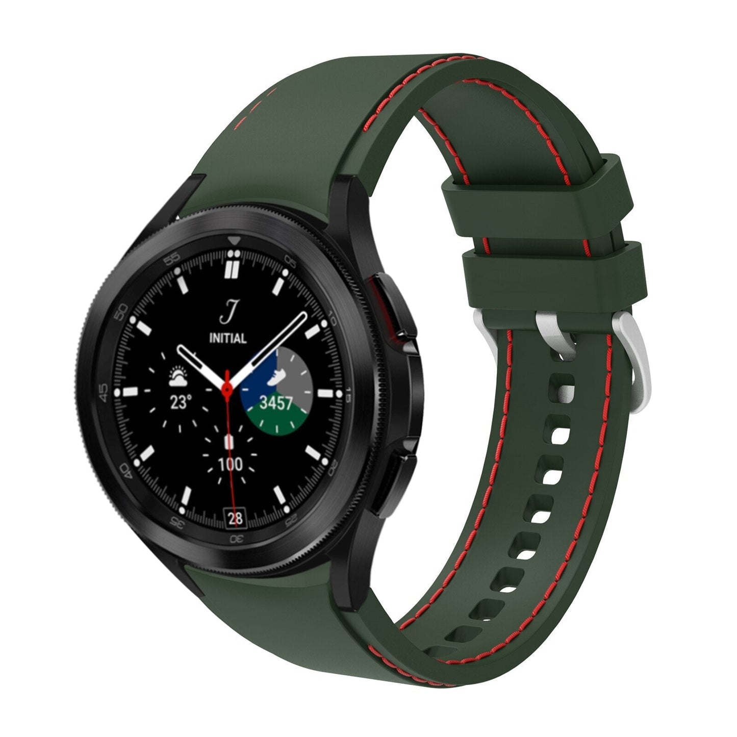 20mm Samsung Galaxy Watch Strap/Band | Green/Red Silicone Stitched Strap/Band