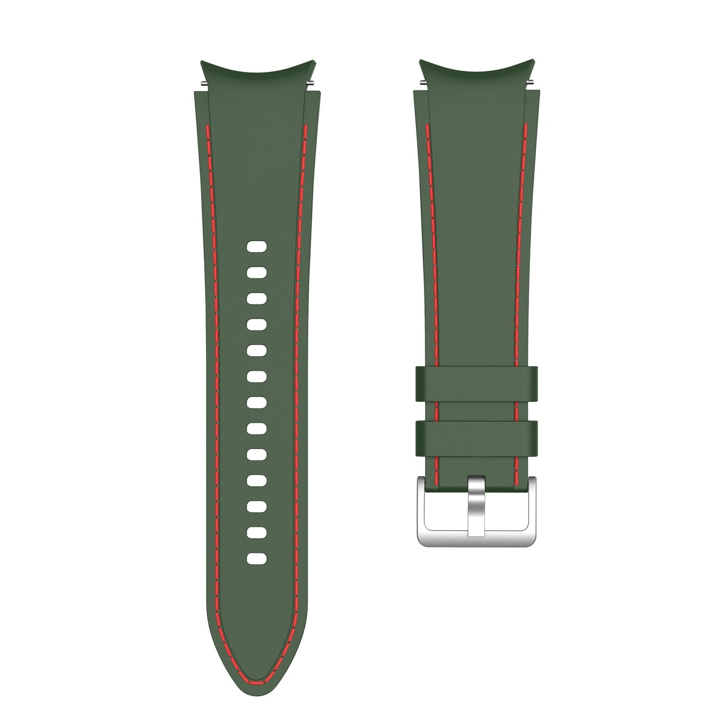 20mm Samsung Galaxy Watch Strap/Band | Green/Red Silicone Stitched Strap/Band