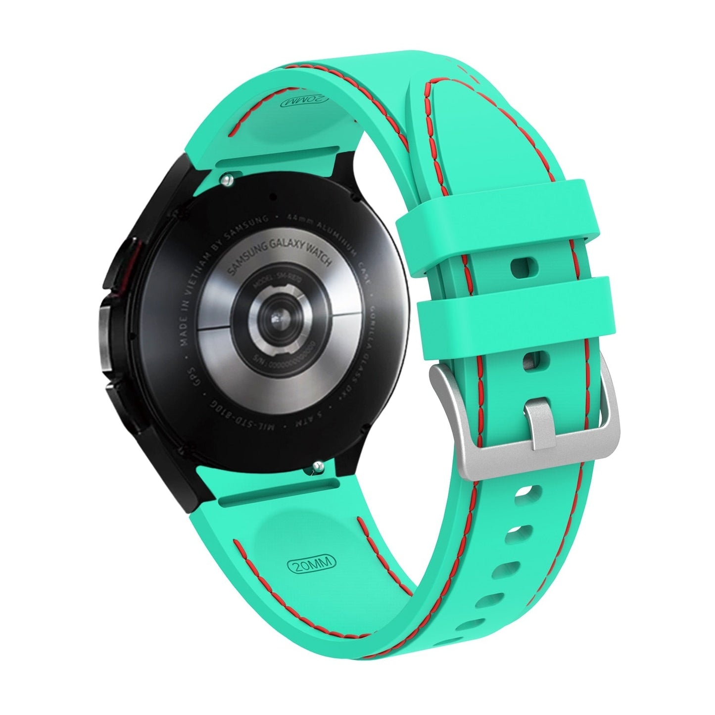 20mm Samsung Galaxy Watch Strap/Band | Light Green/Red Silicone Stitched Strap/Band