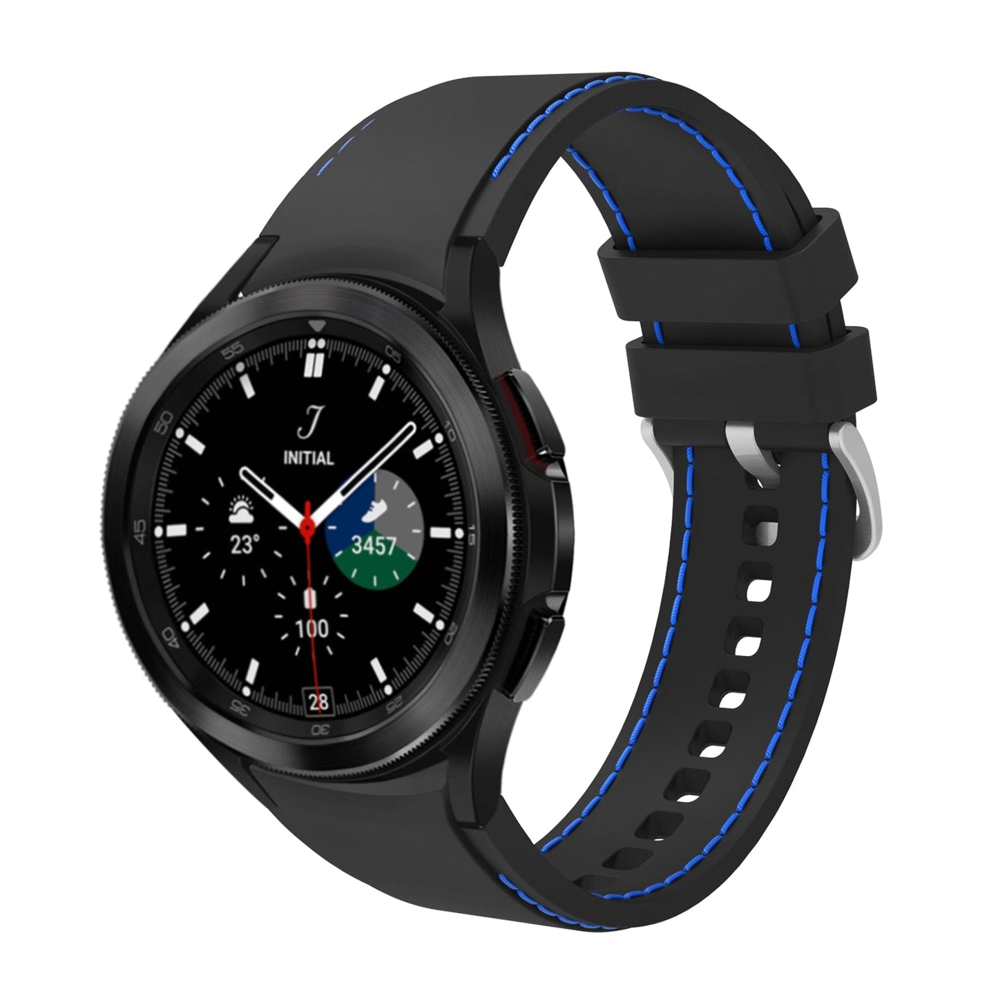 20mm Samsung Galaxy Watch Strap/Band | Black/Blue Silicone Stitched Strap/Band