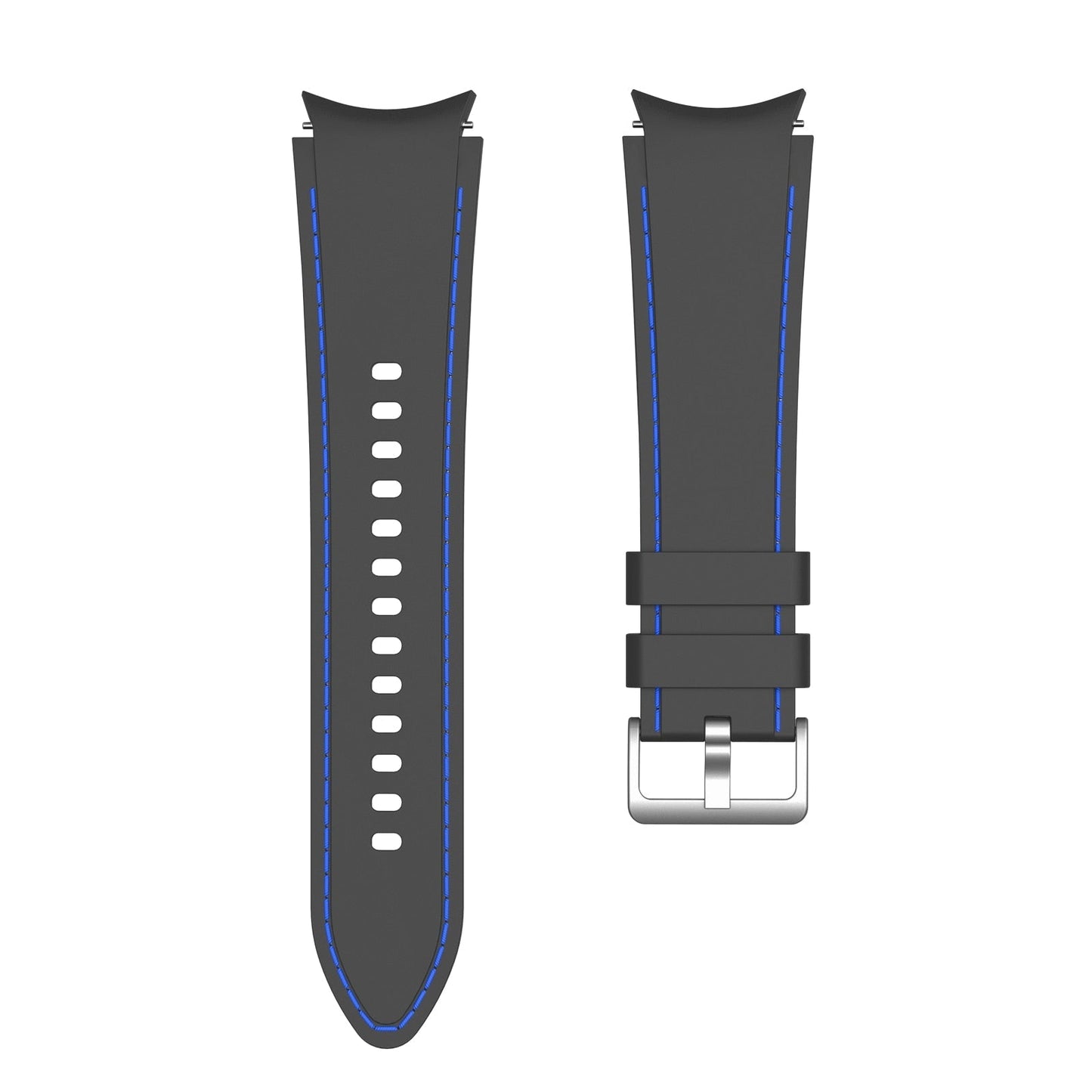 20mm Samsung Galaxy Watch Strap/Band | Black/Blue Silicone Stitched Strap/Band